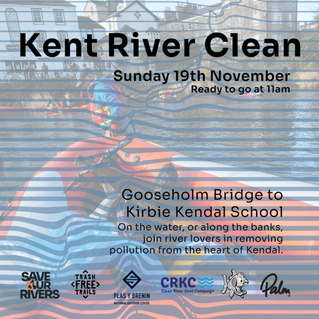 A poster for the Kendal Mountain Festival river Kent clean-up 2023