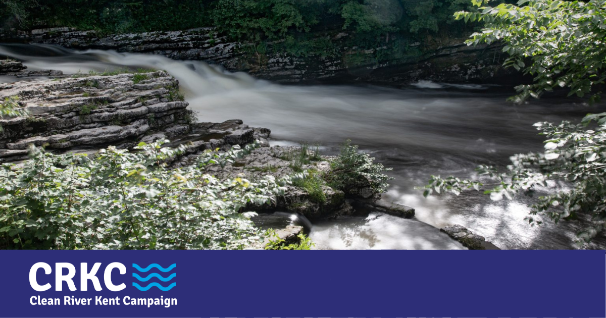 A view of the River Kent amid rocks and trees, using a slow shutter speed on the camera so that the water is blurred.