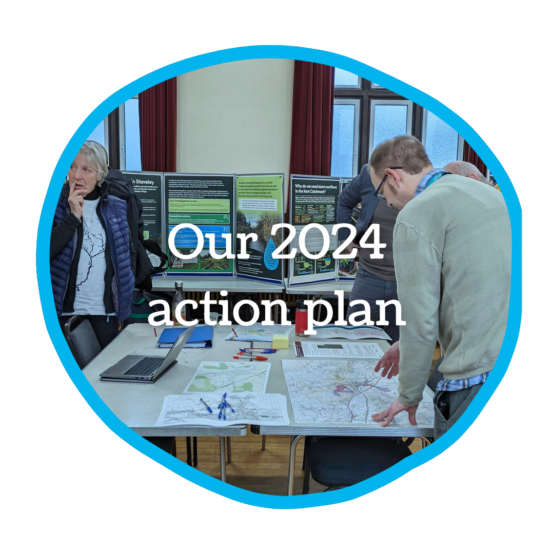A button with a circular image people at a CRKC event, with the words 'Our 2024 action plan' overlaid